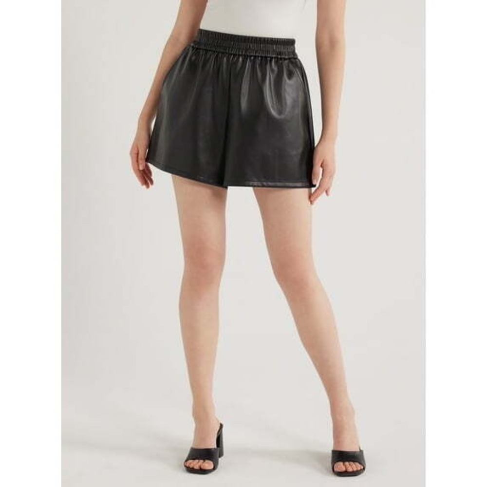 Scoop Womens Faux Leather Relaxed Fit Pull On Shorts 5 Inseam Black  Size Small
